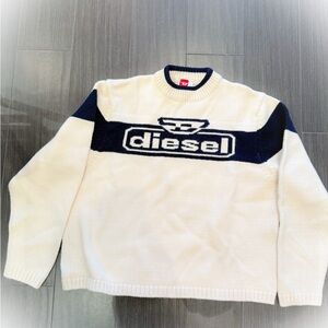 Diesel RETRO Y2K Sweater in Cream With Navy Trim